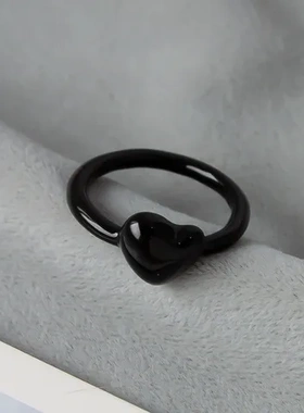 中食指心日韩简约戒指个性心形珐琅釉玉质圈饰指环爱心可爱