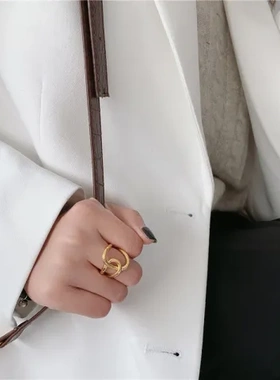 潮开口金属ins戒指东大门个性交叉简约女韩国打结欧美时尚食指戒