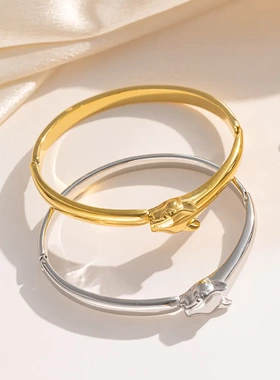 跨境欧美热销小众轻奢个性锆石豹子手镯女铜镀18K金高级感手饰