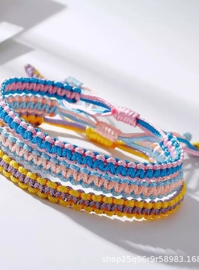 【跨境个性】藏式手工编织金刚结平结五彩色幸运手绳情侣友谊手链