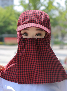 农村干活戴的帽子防灰尘面罩采茶防晒专用女骑行工作棉布遮阳护脖