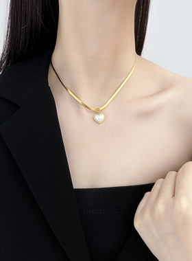 钛钢简约冷淡风爱心桃心不锈钢锁骨链时尚心形珍珠蛇骨链项链饰品