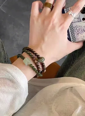 富贵手链奇楠沉香玉佛珠转运珠女念珠手串天然和田碧玉搭晴水显白