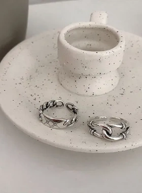 戒指简约冷淡风韩版女银色食指可调节复古个性百搭指环