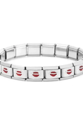 手镯数字手链ItaliancharmbraceleDIY粉色阿拉伯不绣钢模块