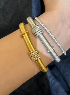 气质高级感手环拉丝小众个性手镯时来运转重工复古法式宫廷风独特