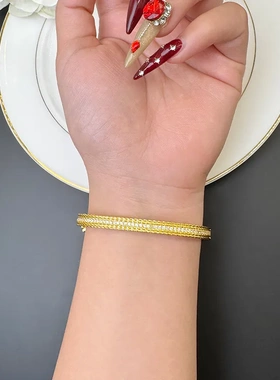 越南沙金镯子宫廷风微镶锆石四方形几何手镯气质高级感手饰品