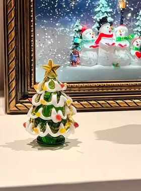 圣诞装饰品琉璃圣诞树淄博手工拉丝迷你圣诞树小摆件桌面工艺品