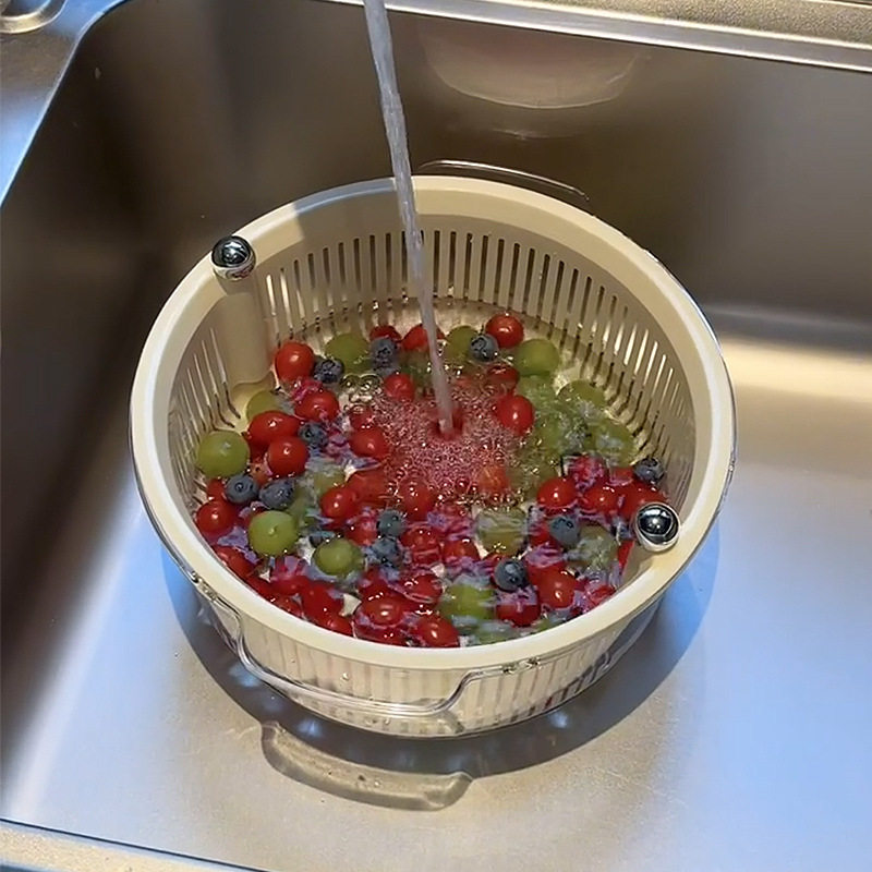 新款双层洗菜篮果蔬沥水篮厨房洗菜盆蔬果菜甩水篮旋转大号高颜值,淘宝优惠券,粉丝福利购,淘宝优惠卷