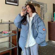 Winter 2023 New Korean version fake two pieces to thicken down cotton womens coat Ins harbor wind exploits easing tide