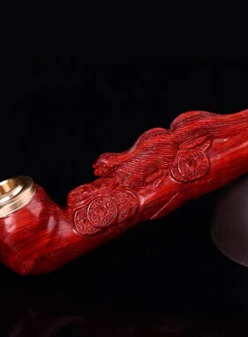 小叶紫檀木雕烟嘴夜夜数钱手把件木质文玩男士随身红木把玩手件
