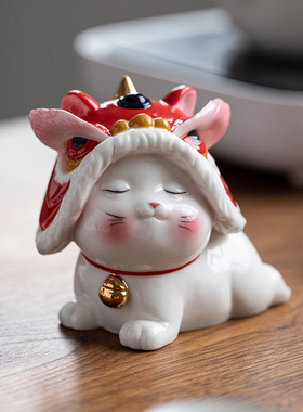 国潮陶瓷舞狮招财猫可爱乔