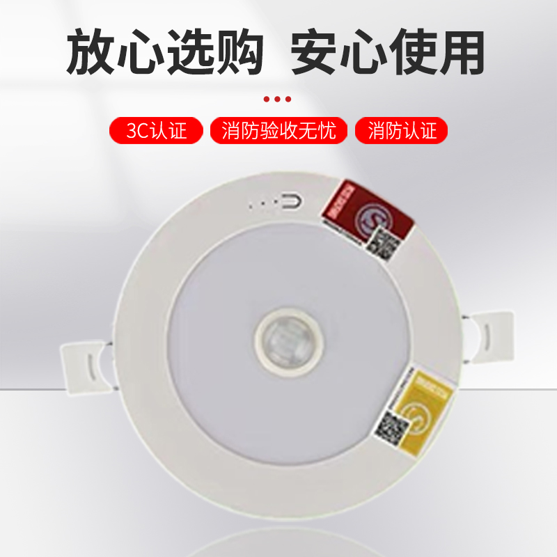 嵌入式消防应急筒灯led人体声控感应3寸4寸6寸吸顶一体化紧急照明 - 图0