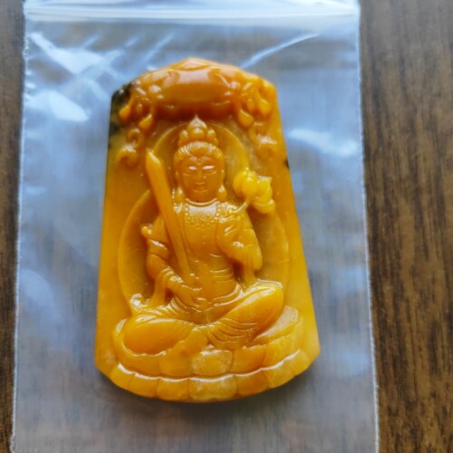 佛牌保佑转运招大财文殊菩萨玉佩天然原矿正品黄龙玉佛牌74*48*12 - 图0
