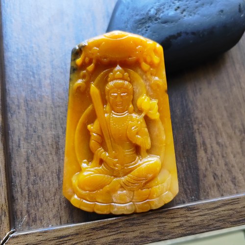 佛牌保佑转运招大财文殊菩萨玉佩天然原矿正品黄龙玉佛牌74*48*12 - 图3