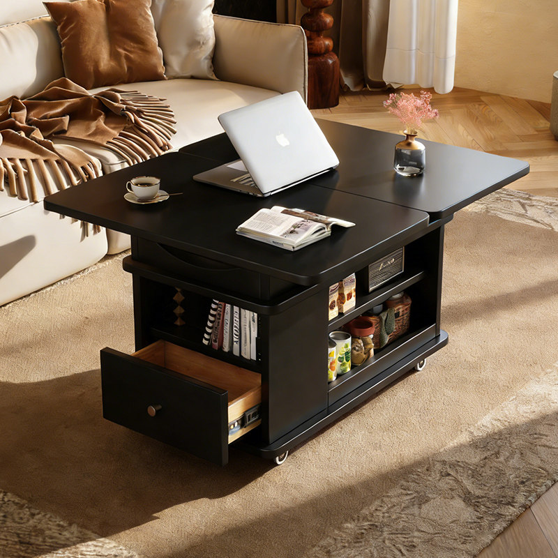 中古风折叠小推车实木沙发边柜家用客厅多功能零食柜小型置物柜,淘宝优惠券,粉丝福利购,淘宝优惠卷