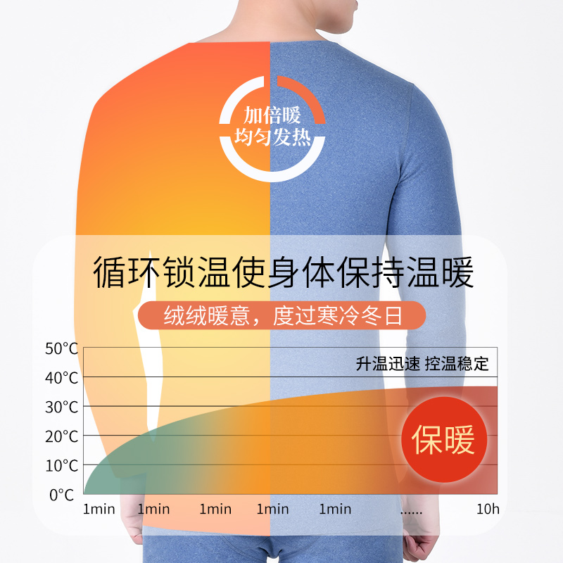 保暖内衣男士加绒加厚无痕德绒发热恒温秋衣秋裤套装薄棉毛衫冬 - 图2