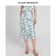 CLUB MONACO women's fresh blue and green printed sweet straight skirt