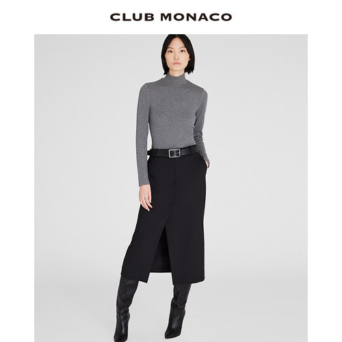 CLUB MONACO女装弹力莫代尔棉高领简约经典长袖内搭T恤 - 图0
