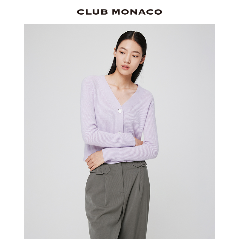 【100%山羊绒】CLUB MONACO女装温柔短款混色V领针织开衫