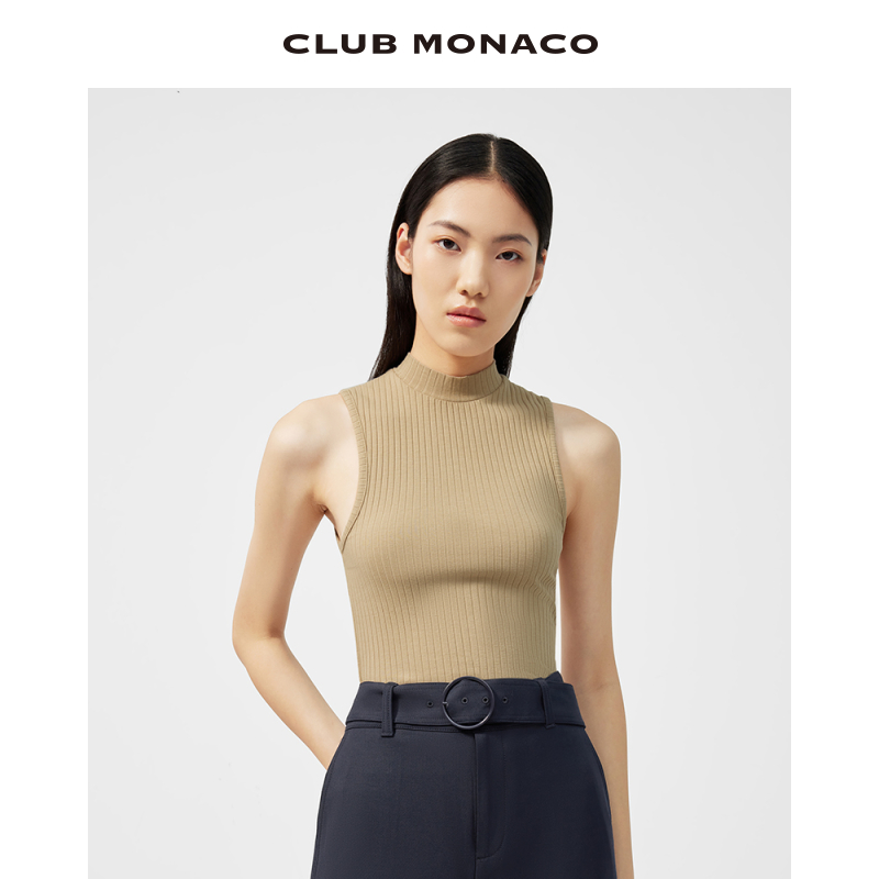 CLUB MONACO女装棉质混纺无袖罗纹性感针织背心套头衫 - 图1