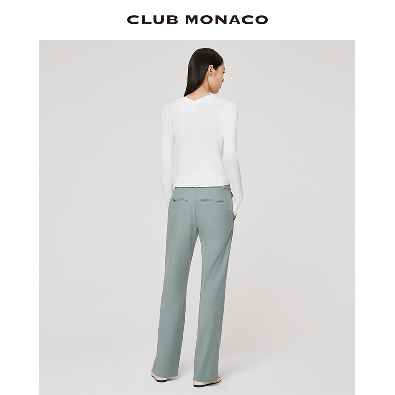 CLUB MONACO女装羊毛精纺裤袢式直筒微喇显瘦休闲长裤 - 图1