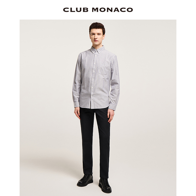 CLUB MONACO男装纯棉贴袋式活力青春蓝白条纹衬衫 - 图0