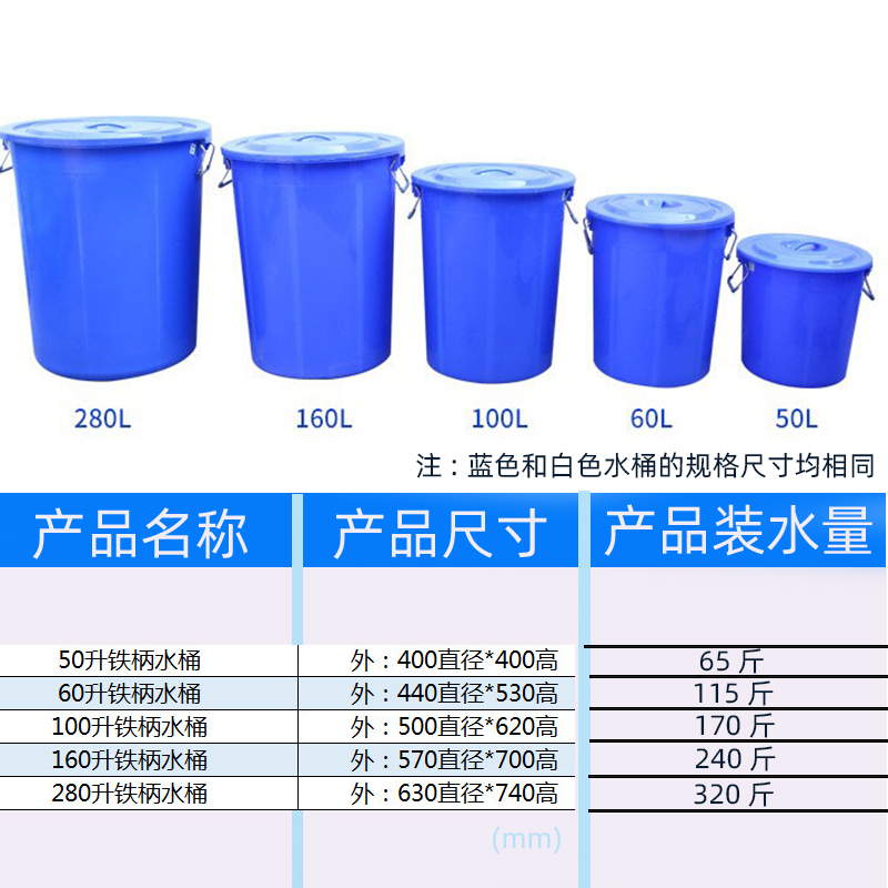 储米桶加厚塑料桶带盖圆桶食品级储水桶白色家用特大容量发酵胶 - 图1