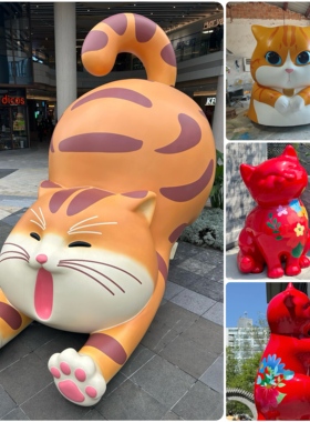 玻璃钢卡通猫咪雕塑定制屋顶爬墙宠物系列户外网红店铺打卡大摆件