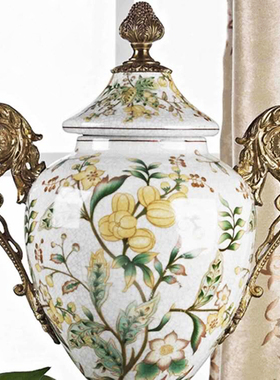 欧式陶瓷软装饰品摆件美式铜包瓷客厅玄关样板间轻奢创意大气摆设