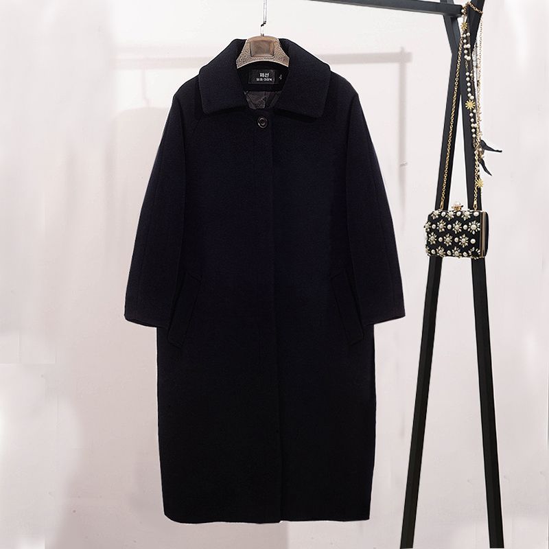 冬季羊毛呢子大衣小个子女装加厚赫本风中长款过膝毛呢大码外套女 - 图0