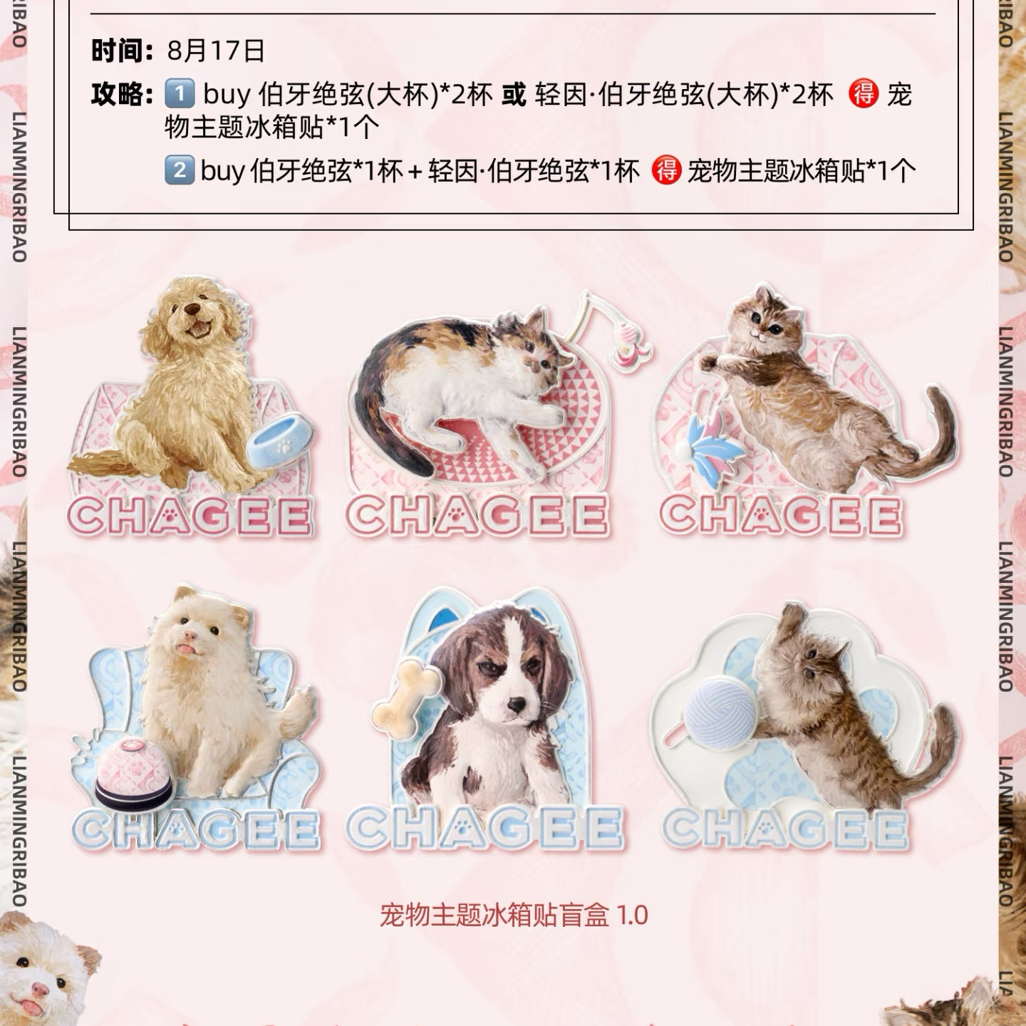 【正品代购】霸王茶姬8.17宠物友好季宠物主题冰箱贴盲盒周边礼物 - 图0