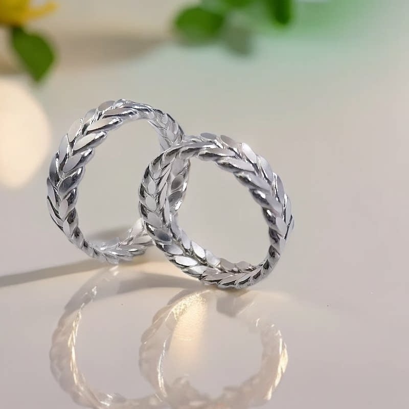 999 sterling silver ring women's wheat ear ring female simple retro old personality ear ear peace ring silver genuine