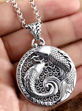 如鱼得水招财转运锦鲤吊坠男女士情侣项链复古风国潮挂件小众双面