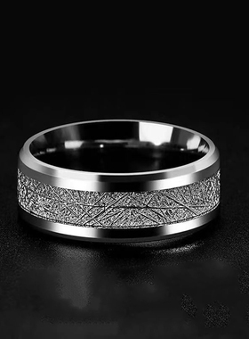 钛钢雾凇纹戒指潮小众个性简约食指男士情侣指环戒子轻奢时尚素款