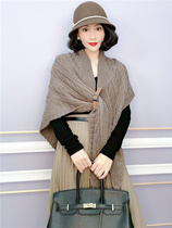 High-end triangle shawl Korean version of autumn and winter warm leather buckle open fork thickened cloak outer lap knit scarf wool thread round neck