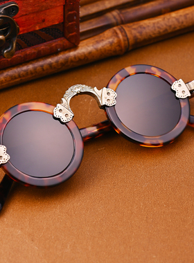 天然水晶眼镜石头镜全框小圆复古茶色镜网红同款墨镜清凉养目男女