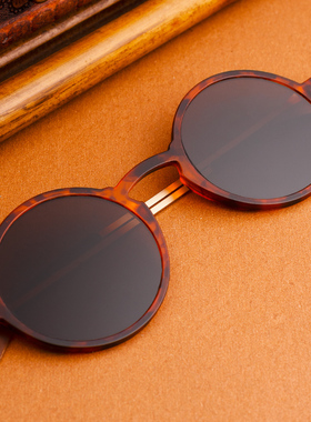 箫秒太阳镜圆形复古风天然水晶石