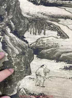 名画复制品唐寅唐伯虎步溪图写意水墨山水画国p画艺术微喷装饰画