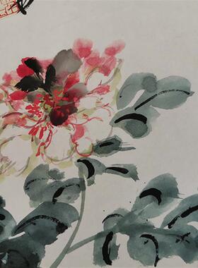 张大千芍药图国画横幅花鸟水z墨画名人字画原大版画宣纸微喷复制