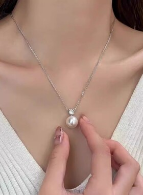 2025新款爆款S925纯银施家珍珠项链女单颗戴妃珍珠颈链高级感套装