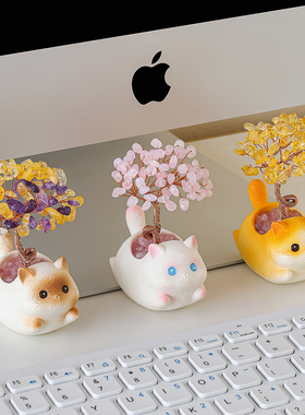 暹罗猫水晶发财树摆件招财树