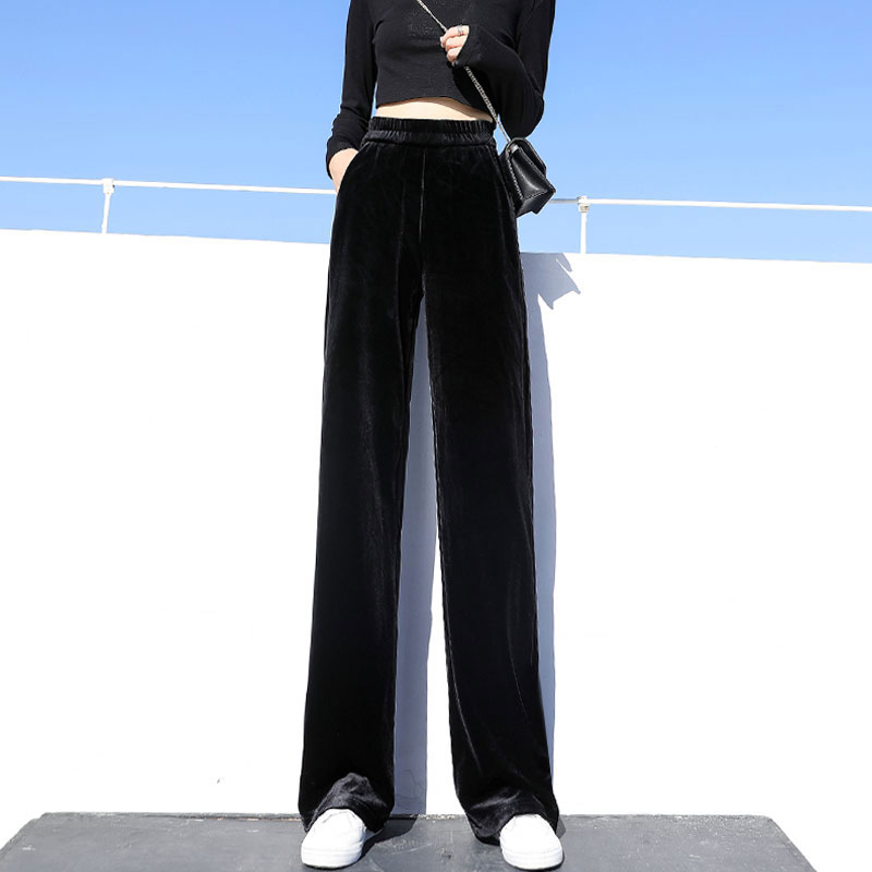 金丝绒阔腿裤高腰垂感2021春秋裤子 苡苜休闲裤