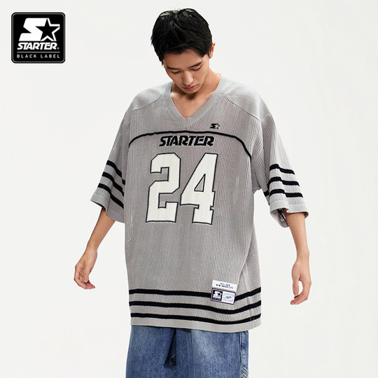 STARTER jersey new 100% cotton V-neck Jersey style loose sports and casual pure cotton short-sleeved wool top