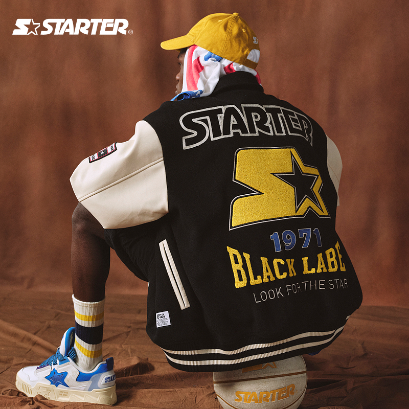 STARTER | 棒球服男款冬季美式学院风运动休闲翻领短款棉服外套