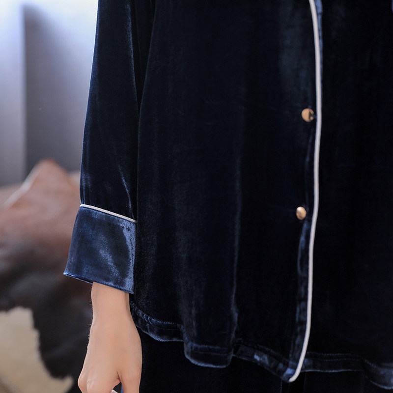 蕾恰真丝丝绒睡衣秋冬季长袖冬睡衣 蕾恰睡衣/家居服套装