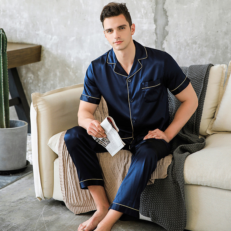 蕾恰100%真丝男夏季情侣短袖睡衣 蕾恰睡衣/家居服套装