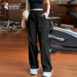藏青色美式冰丝速干阔腿裤女2026夏新款高腰显瘦松紧腰弹力运动裤