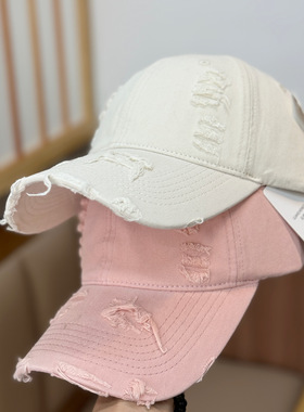 新款氛围感做旧破洞棒球帽子女夏