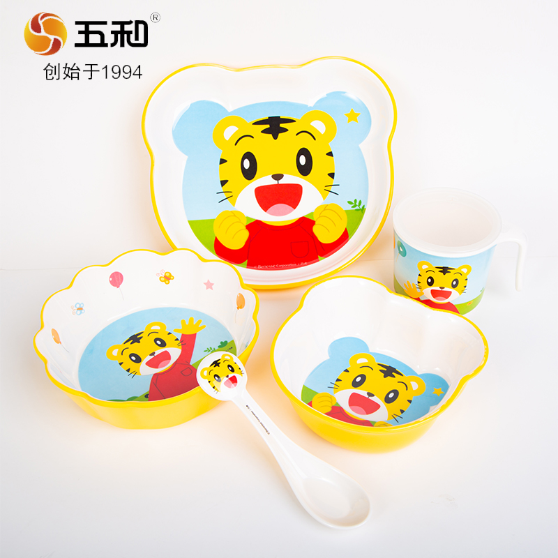 五和巧虎儿童家用餐具密胺婴幼儿辅食碗防摔防烫宝宝吃饭分格餐盘